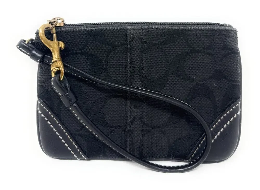 Coach Black Crossgrain Leather Corner Zip Wristlet